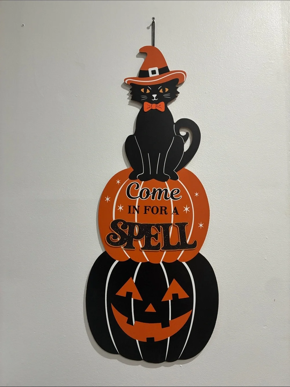 NWT- 35” Come in for a SPELL- Black Cat Witch Stacked Jack-o-lantern- Wood Sign